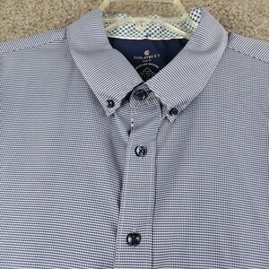 Con.Struct Shirt Mens 2XL XXL Slim Fit Blue Houndstooth Button Down Stretch EUC